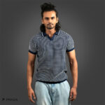 Cotton T-Shirt Waves Comfort Polo V-Neck Half Sleeves White With Blue